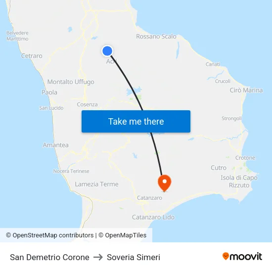 San Demetrio Corone to Soveria Simeri map