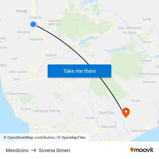 Mendicino to Soveria Simeri map
