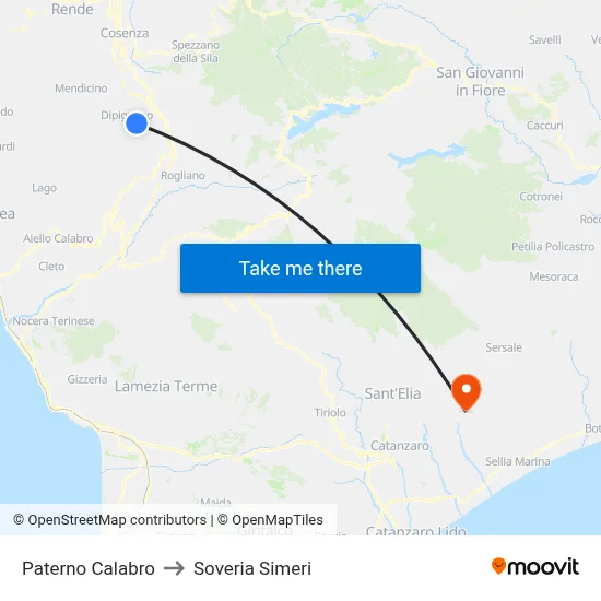 Paterno Calabro to Soveria Simeri map