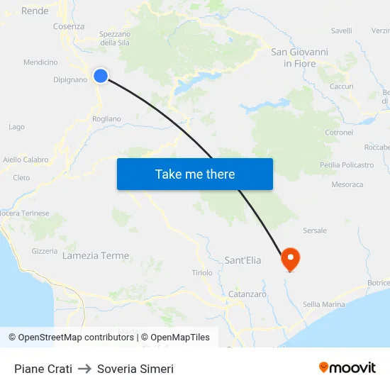 Piane Crati to Soveria Simeri map