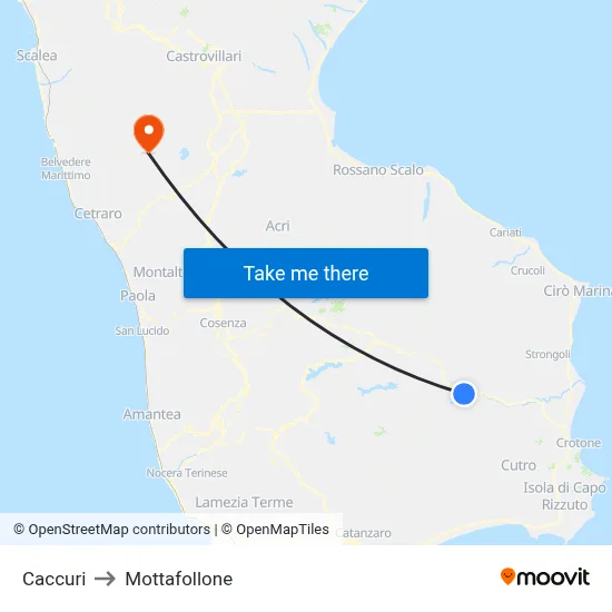 Caccuri to Mottafollone map