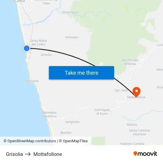 Grisolia to Mottafollone map