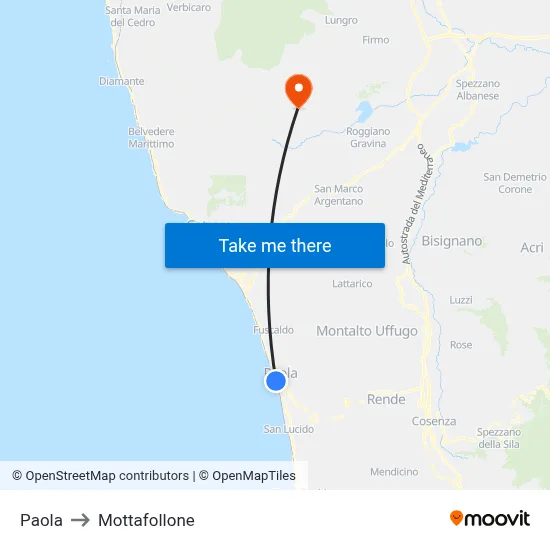 Paola to Mottafollone map