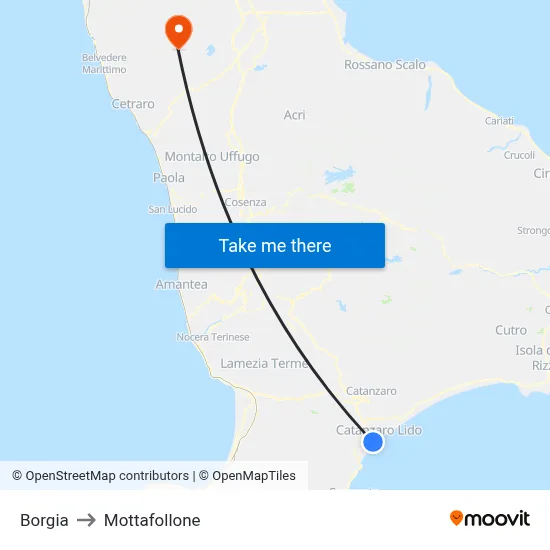 Borgia to Mottafollone map