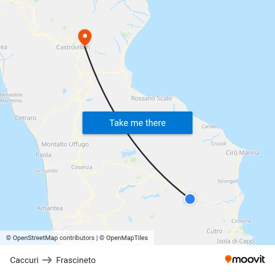 Caccuri to Frascineto map
