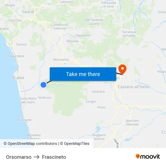 Orsomarso to Frascineto map