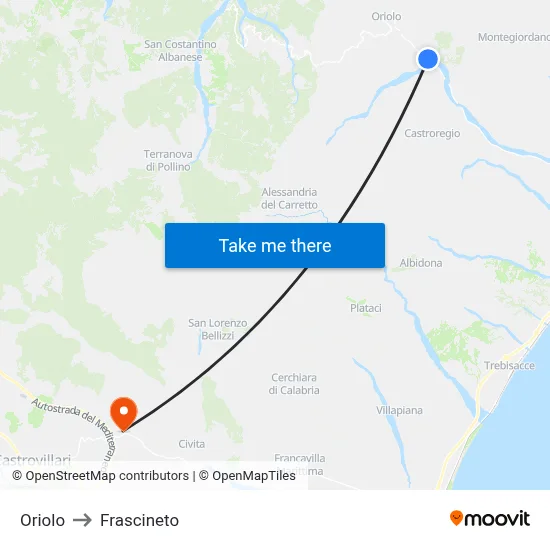 Oriolo to Frascineto map
