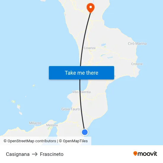 Casignana to Frascineto map