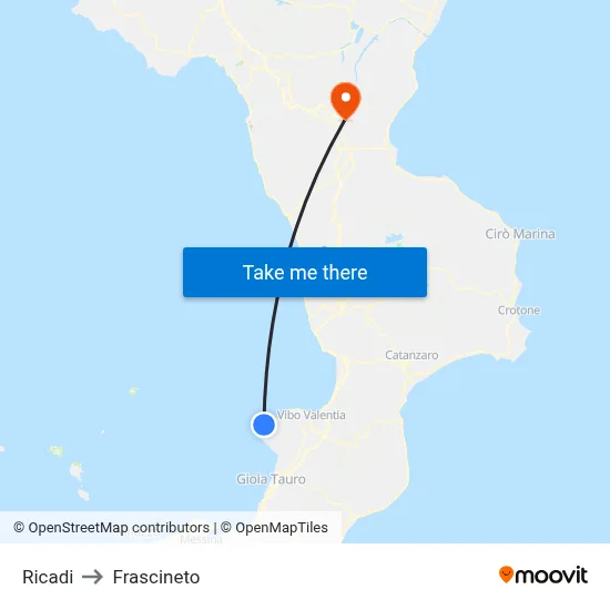 Ricadi to Frascineto map