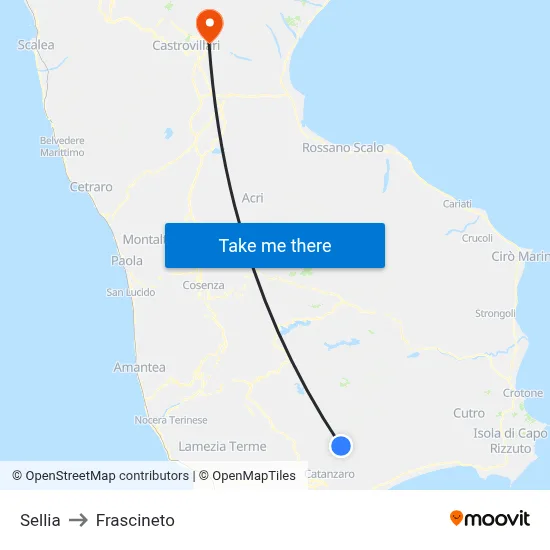 Sellia to Frascineto map