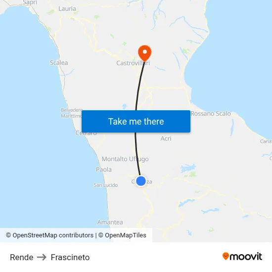 Rende to Frascineto map