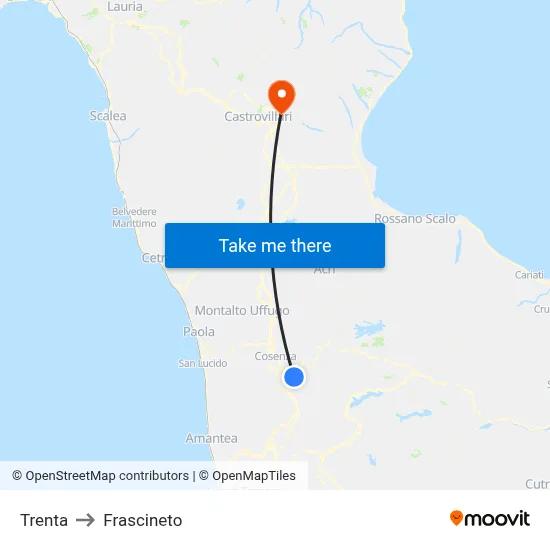Trenta to Frascineto map