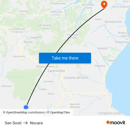 San Sosti to Nocara map