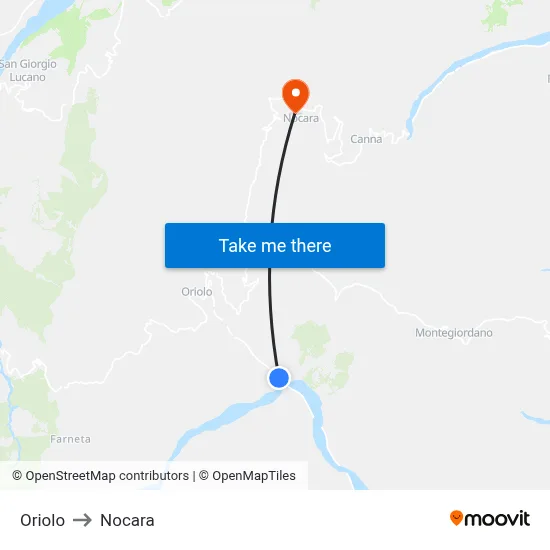 Oriolo to Nocara map