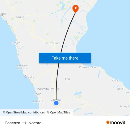 Cosenza to Nocara map