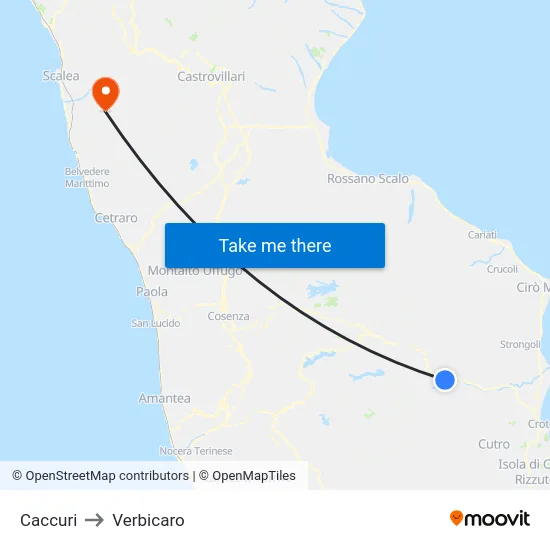 Caccuri to Verbicaro map