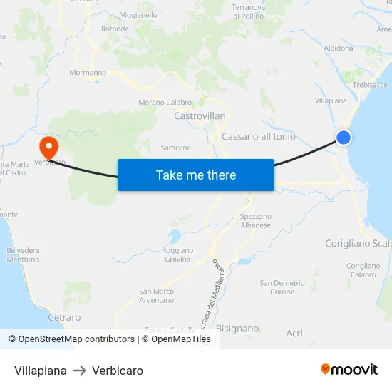 Villapiana to Verbicaro map