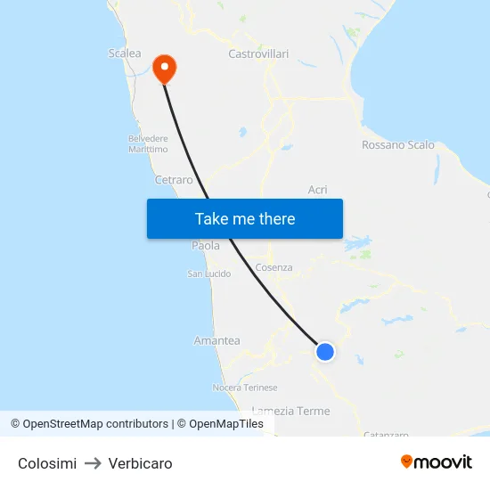 Colosimi to Verbicaro map