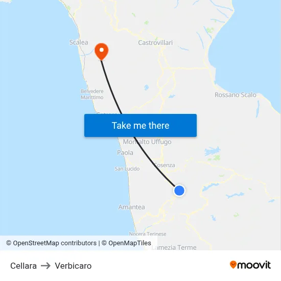 Cellara to Verbicaro map