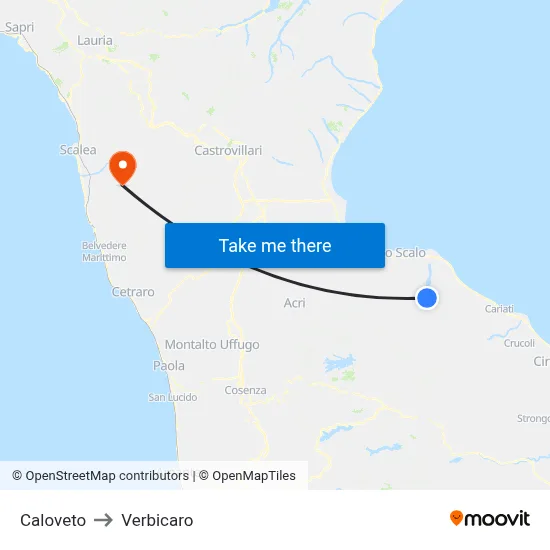 Caloveto to Verbicaro map