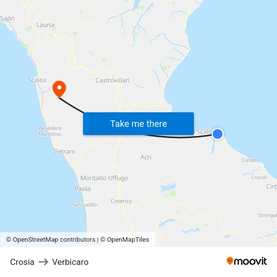 Crosia to Verbicaro map