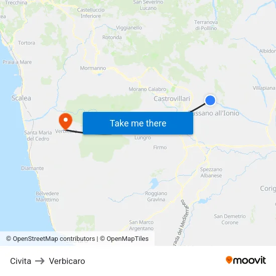 Civita to Verbicaro map