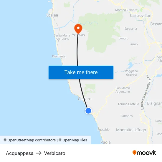 Acquappesa to Verbicaro map