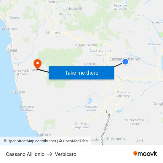 Cassano all'Ionio to Verbicaro map