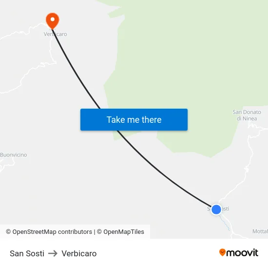 San Sosti to Verbicaro map