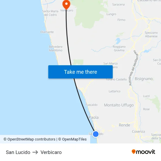 San Lucido to Verbicaro map
