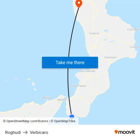 Roghudi to Verbicaro map