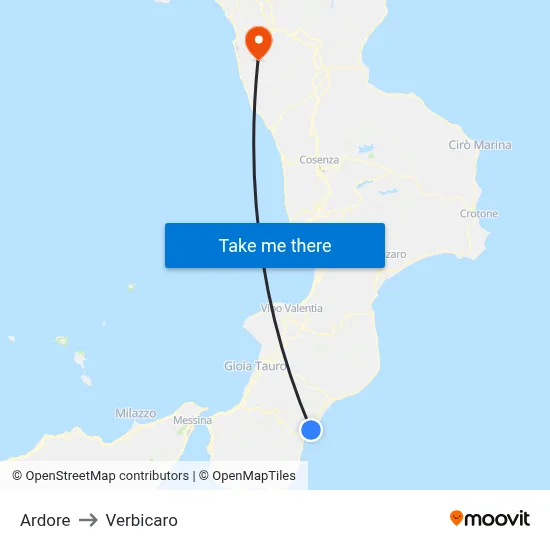 Ardore to Verbicaro map