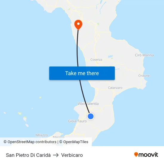 San Pietro Di Caridà to Verbicaro map