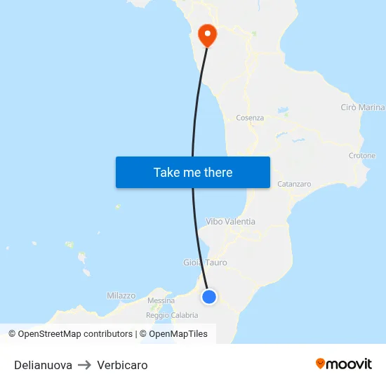 Delianuova to Verbicaro map