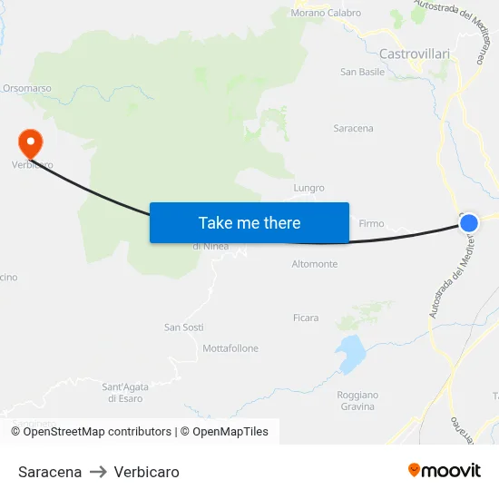 Saracena to Verbicaro map