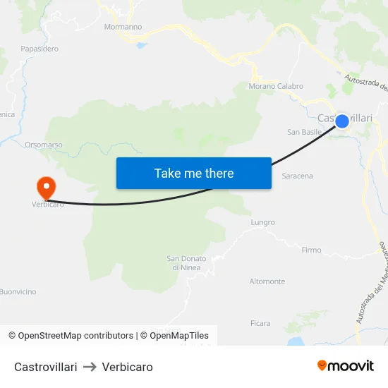 Castrovillari to Verbicaro map