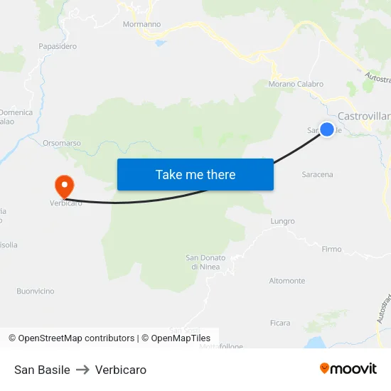 San Basile to Verbicaro map