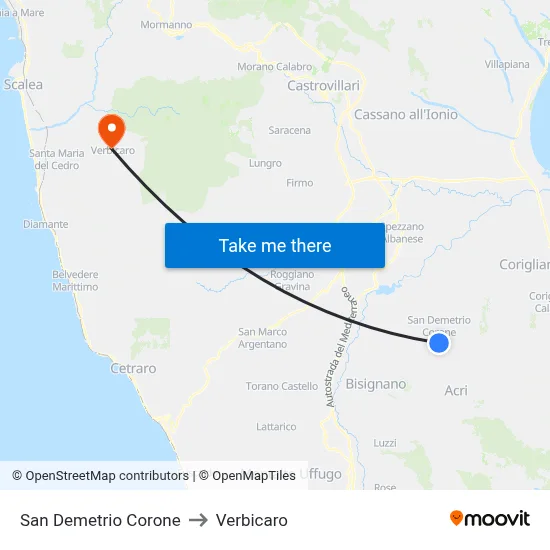 San Demetrio Corone to Verbicaro map