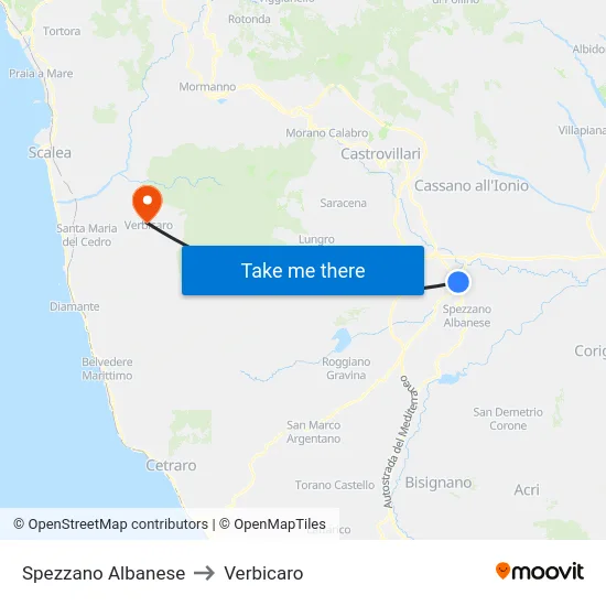 Spezzano Albanese to Verbicaro map
