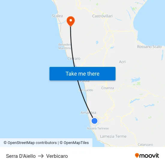Serra D'Aiello to Verbicaro map