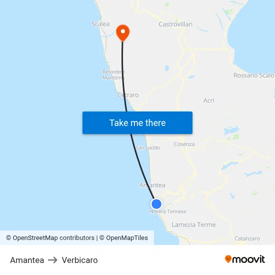 Amantea to Verbicaro map