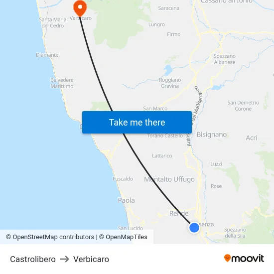 Castrolibero to Verbicaro map