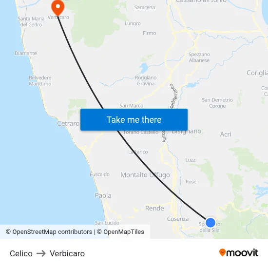 Celico to Verbicaro map