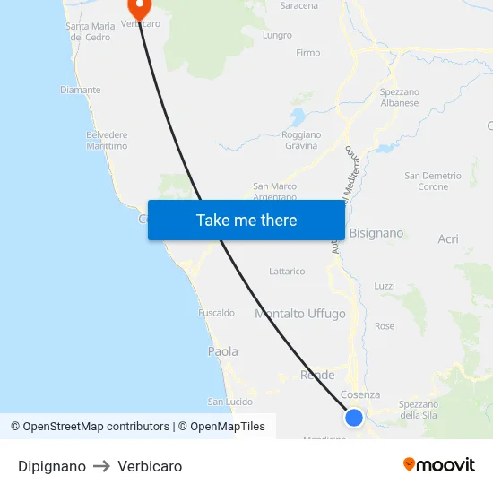 Dipignano to Verbicaro map