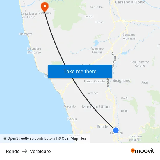 Rende to Verbicaro map