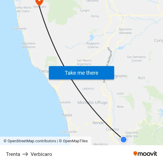 Trenta to Verbicaro map