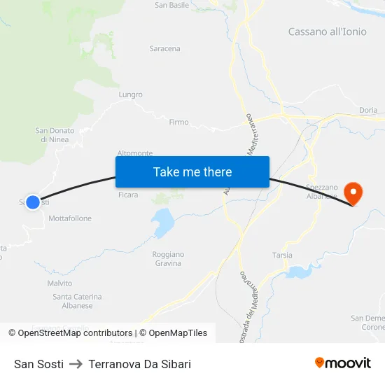 San Sosti to Terranova Da Sibari map