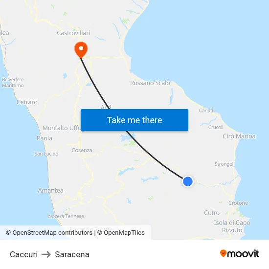 Caccuri to Saracena map