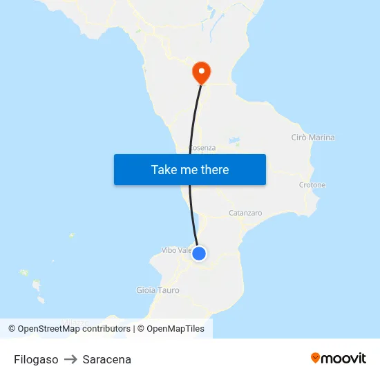 Filogaso to Saracena map