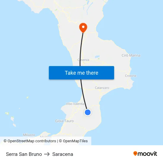 Serra San Bruno to Saracena map
